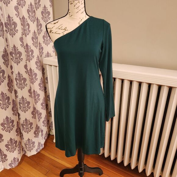 Reformation Yara Eco Cinch Mini Dress, One Shoulder, Forest Green, Sz XL - Picture 3 of 11